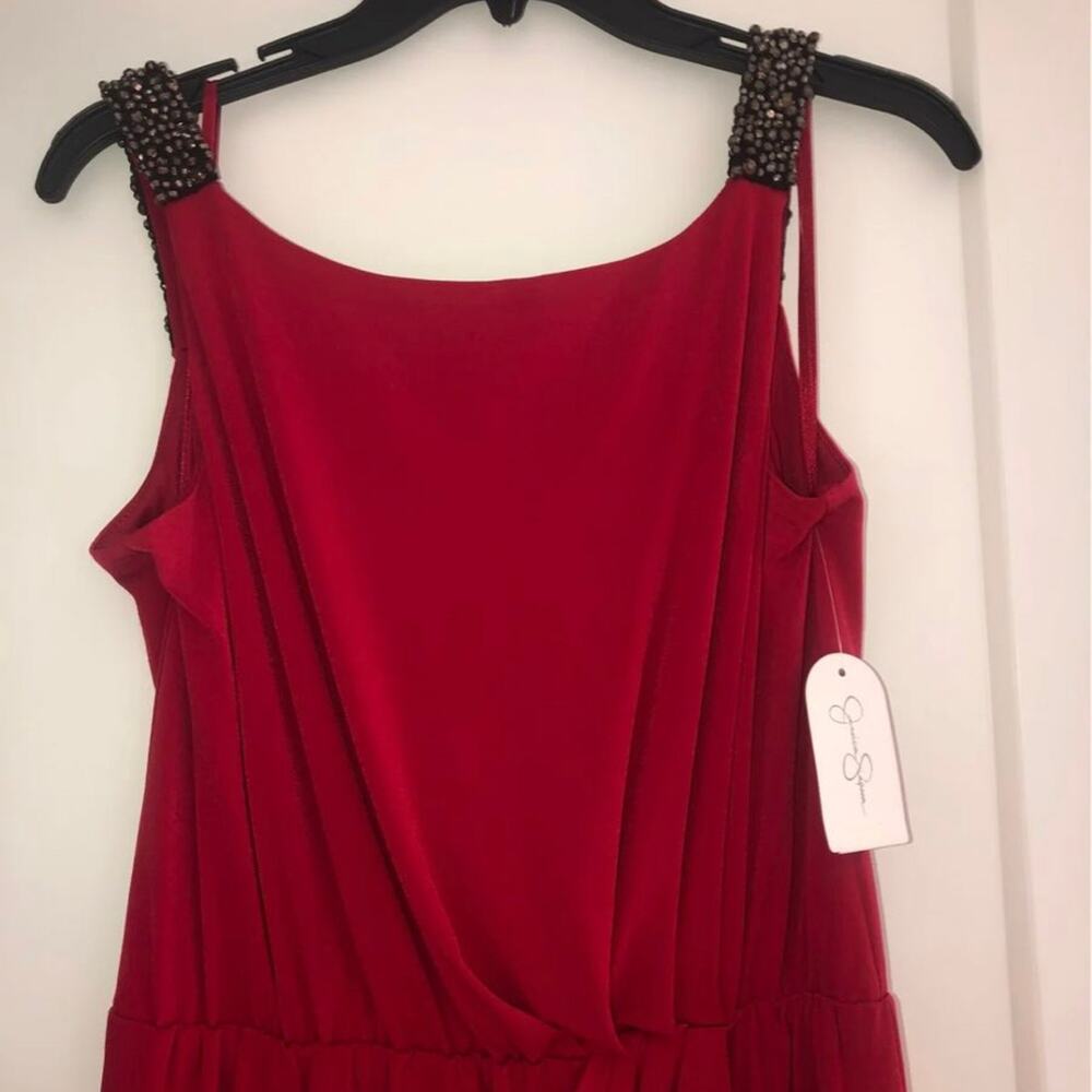 New jessica simpson red sleeveless dress 4 beaded straps stretch NWT